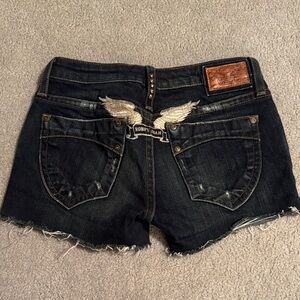 Robin's Jean Dark Denim Shorts with Embroidered Wings